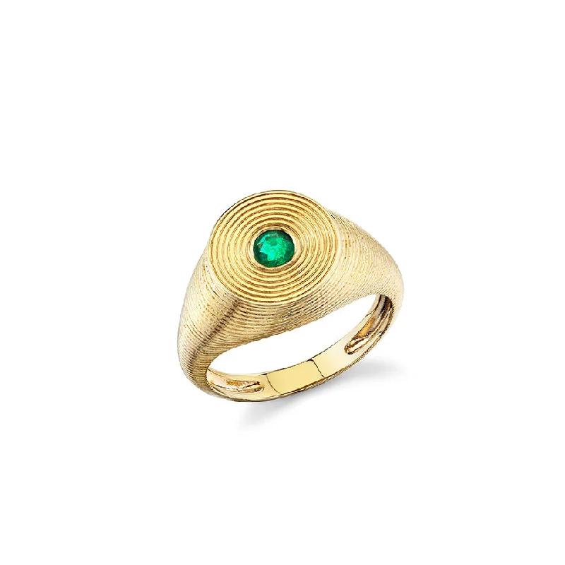 luxury rings for bridal wear -Gold & Emerald Large Fluted Signet Ring