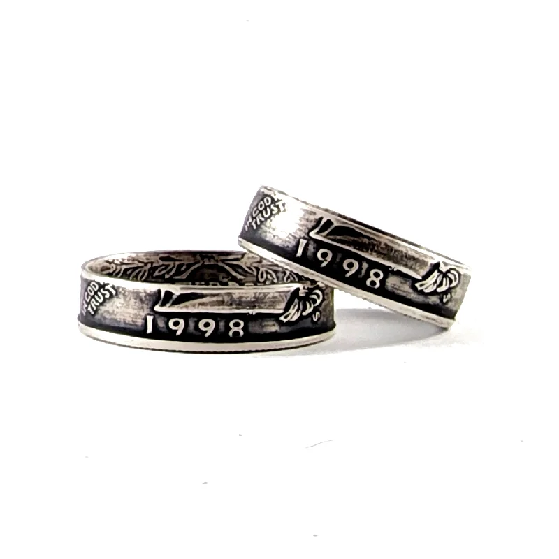 birthday rings for women -90% Silver 1998 Washington Quarter Matching Ring Set - 25th Anniversary Gift