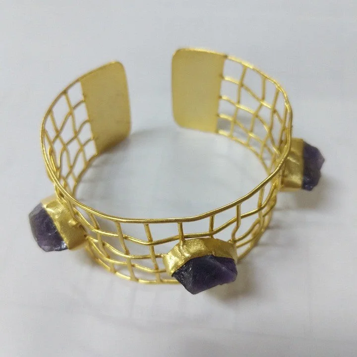 luxury fashion bracelets -GOLD CUFF WITH CHUNKS OF AMETHYST