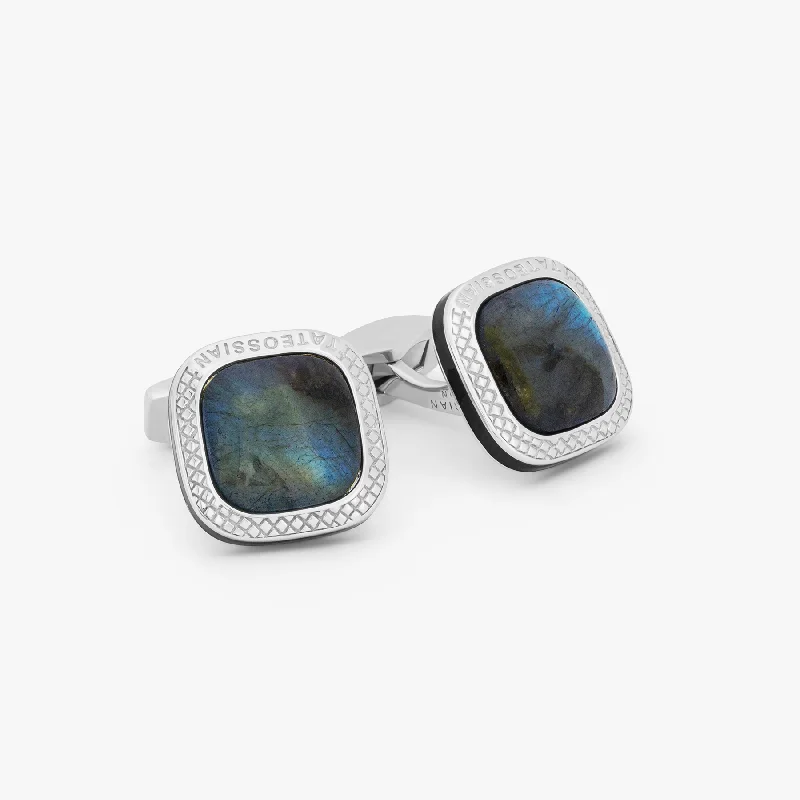 simple silver bracelets -Signature Labradorite Cufflinks in Rhodium Plated Silver