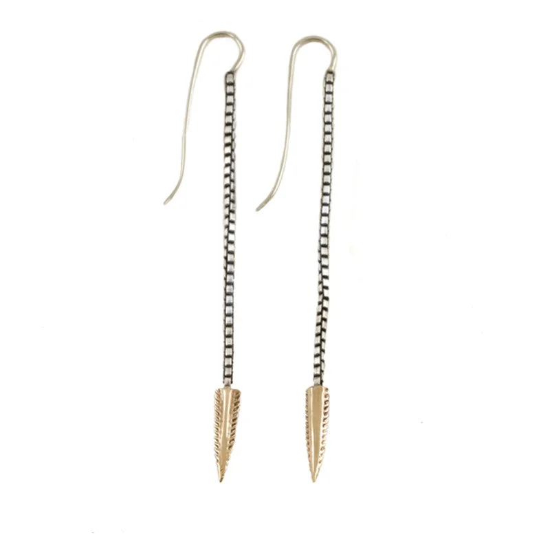 evening wear earrings for women -barb tip drop earrings on oxidized sterling box chain