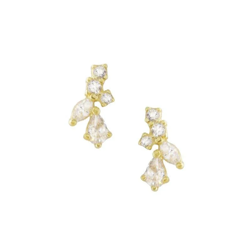 women's silver earrings -Sardinia Zircon Leaf Studs