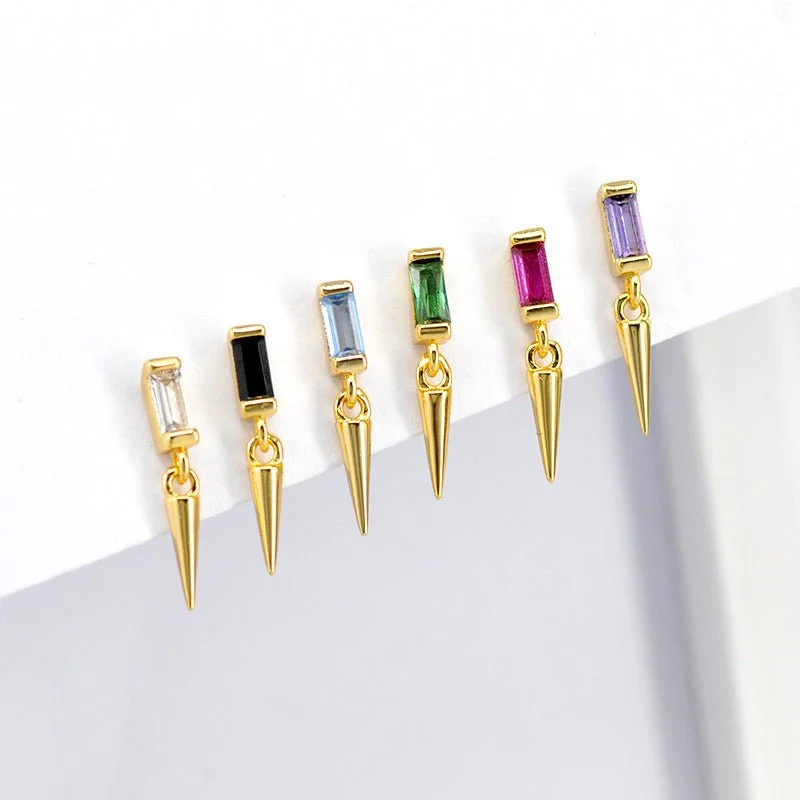 unique earrings for women -Get to the Point Colored Zircon Stud Drop Earrings