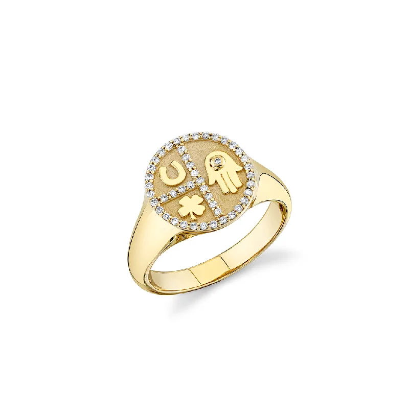 men’s style rings for women -Gold & Diamond Small Disc Tricon Signet Ring