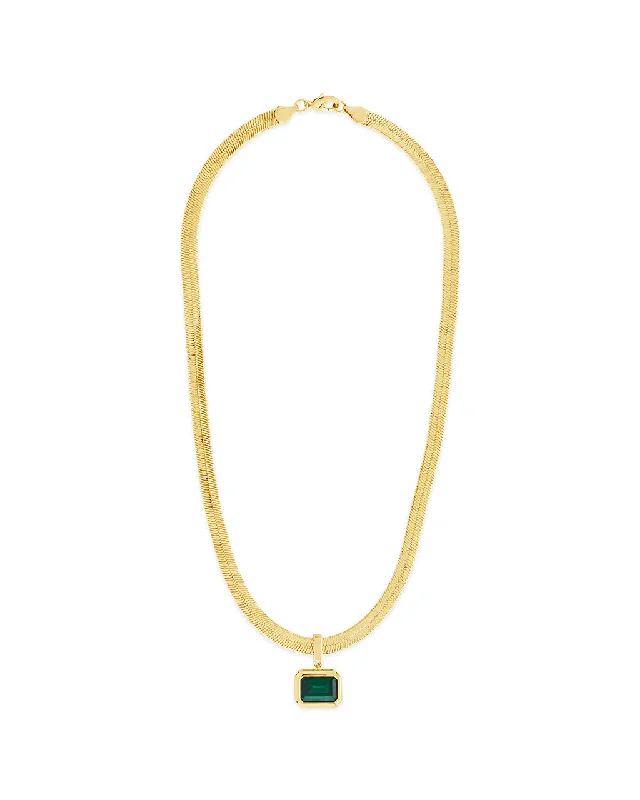 delicate gemstone necklaces for women -Calder CZ & Herringbone Pendant Necklace