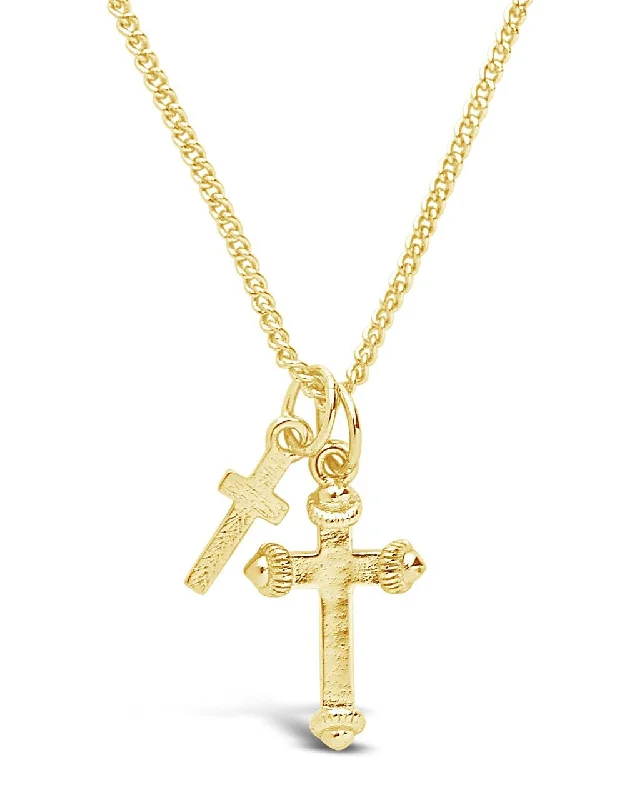 wedding gift necklaces for women -Men's Double Cross Pendant Necklace