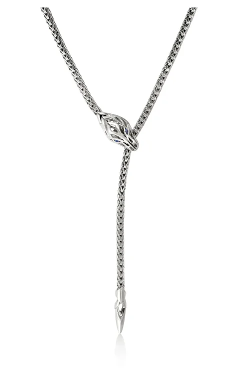 infinity necklaces for women -Naga Silver 2.5mm Mini Chain Necklace with Blue Sapphire Eyes by John Hardy Sz 23