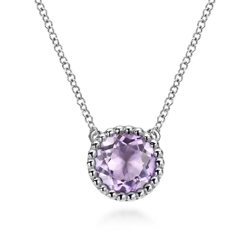 charm and gemstone necklaces for women -Sterling Silver Pink Amethyst Round Necklace by Gabriel