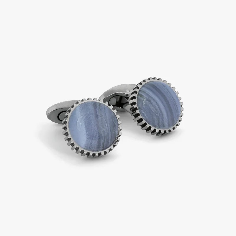 luxury tennis bracelets -Titanium Classic Cufflinks in Blue Lace Agate