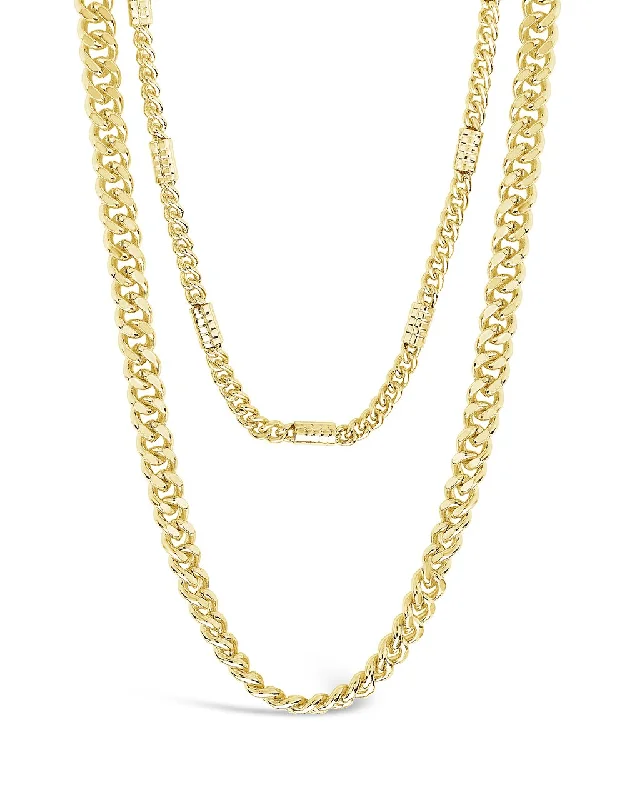 elegant statement necklaces -Curb & Station Layered Chain Necklace