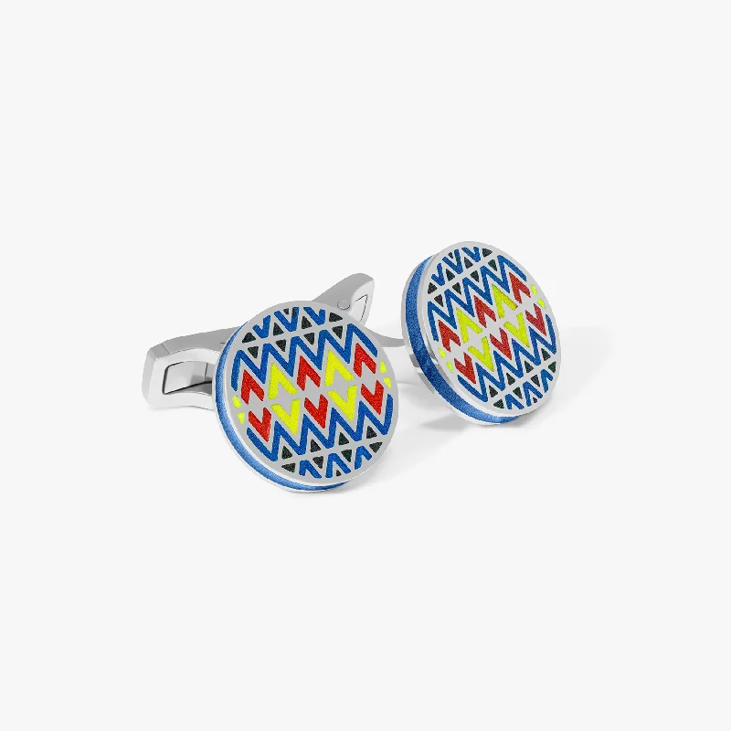 statement bangles for women -THOMPSON Blue Stainless Steel Cairo Cufflinks