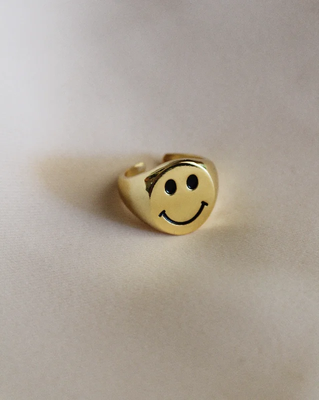 wedding bands for women -Happy Face Signet Ring