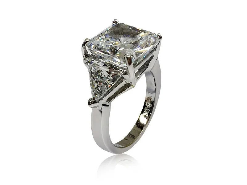 engagement rings with diamonds -9 CARAT PRINCESS CUT CUBIC ZIRCONIA 3 STONE RING 14K WHITE GOLD