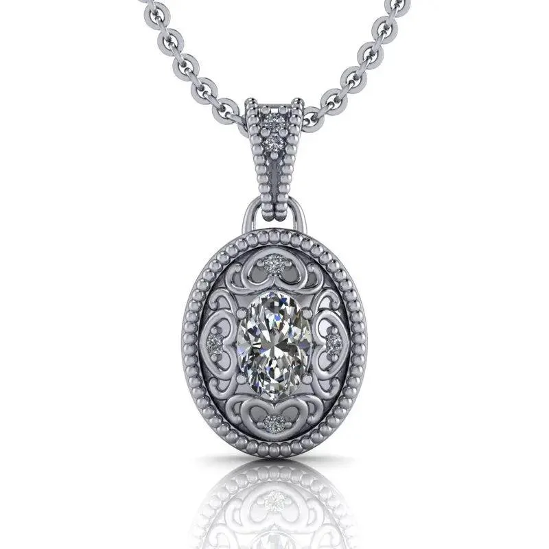 leather cord necklaces for women -Oval Moissanite Necklace 14 kt gold .54 ctw