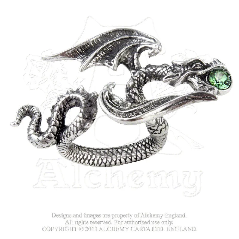 classic wedding rings for women -Starchaser Two Finger Green Crystal Dragon Ring by Alchemy Gothic - size 6/7