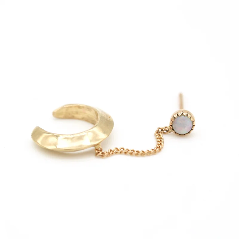 teardrop earrings for women -halo ear-cuff with 14k chain to stone stud