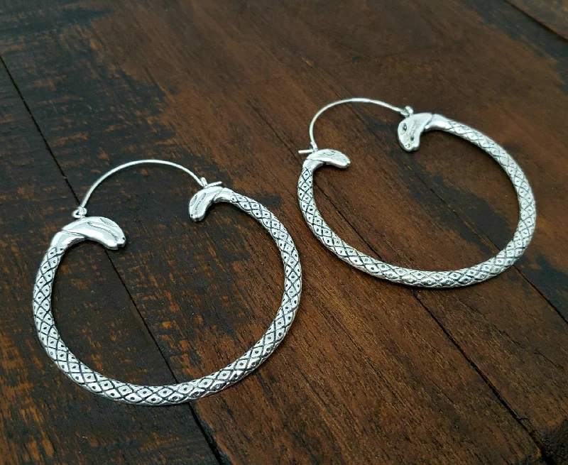 boho earrings for women -Dueling Serpent Hoop Earrings