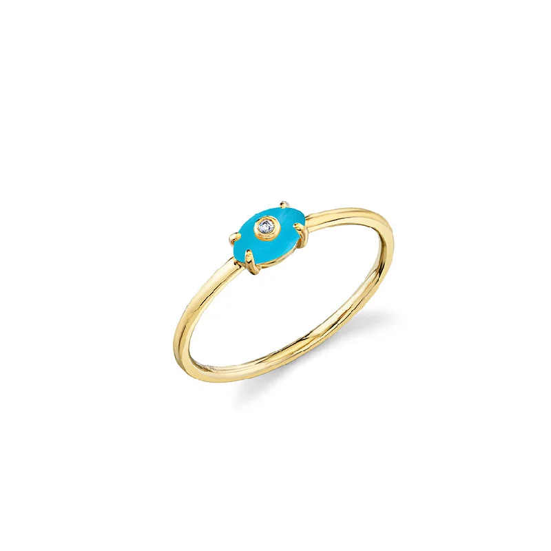 artistic rings for women -Gold & Diamond Tiny Carved Stone Eye Ring