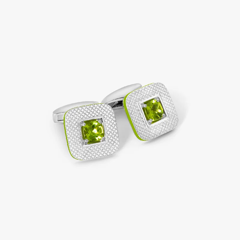 stackable bracelets for women -Refratto Cufflinks With Green & Rhodium Plated Silver