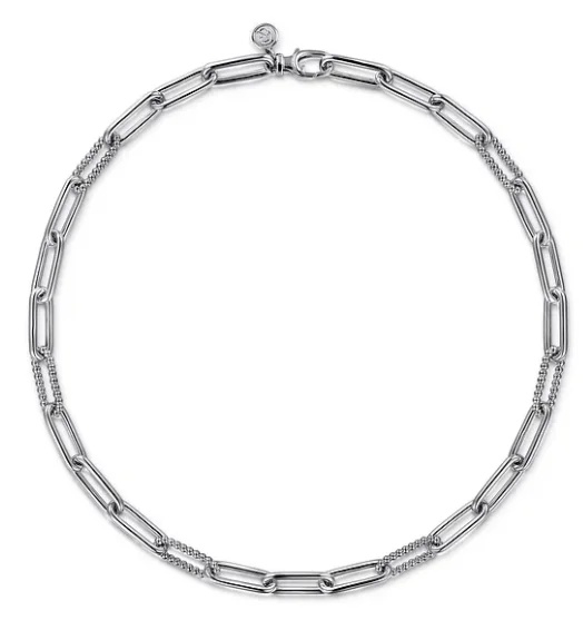 bridal necklaces for women -Sterling Silver Oval Link Chain Necklace with Bujukan Stations Sz 16 by Gabriel