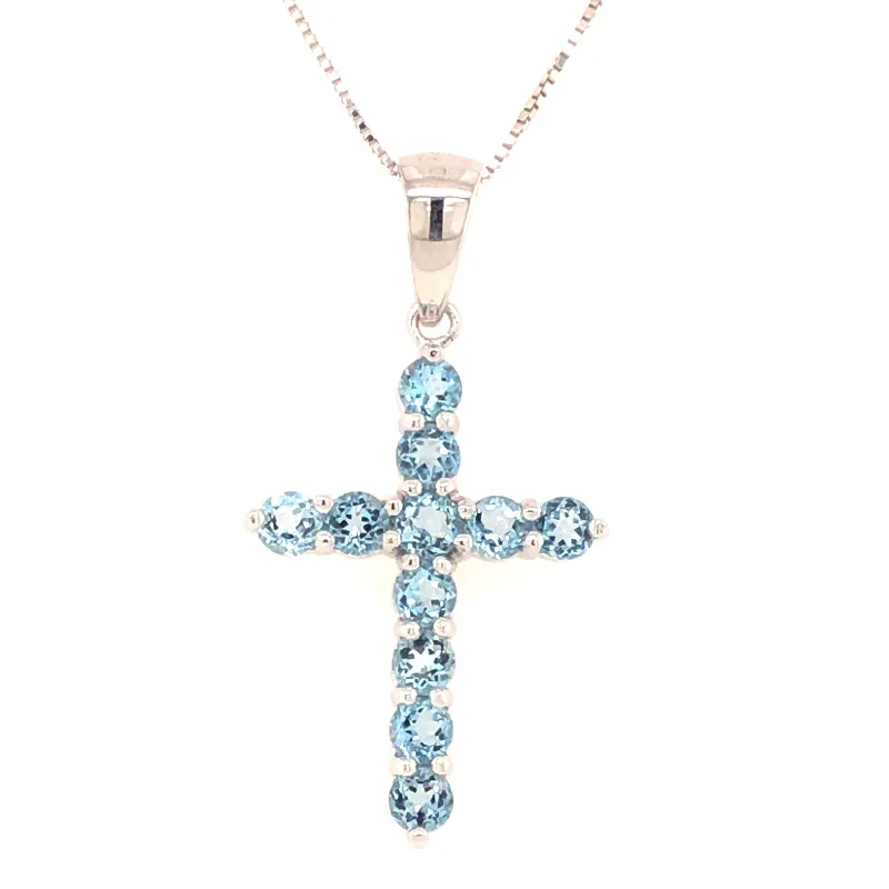 chain link necklaces for women -Aquamarine Cross Necklace