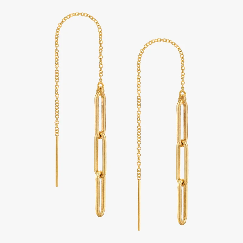 gold leaf earrings -Muse Chain Threader Earrings