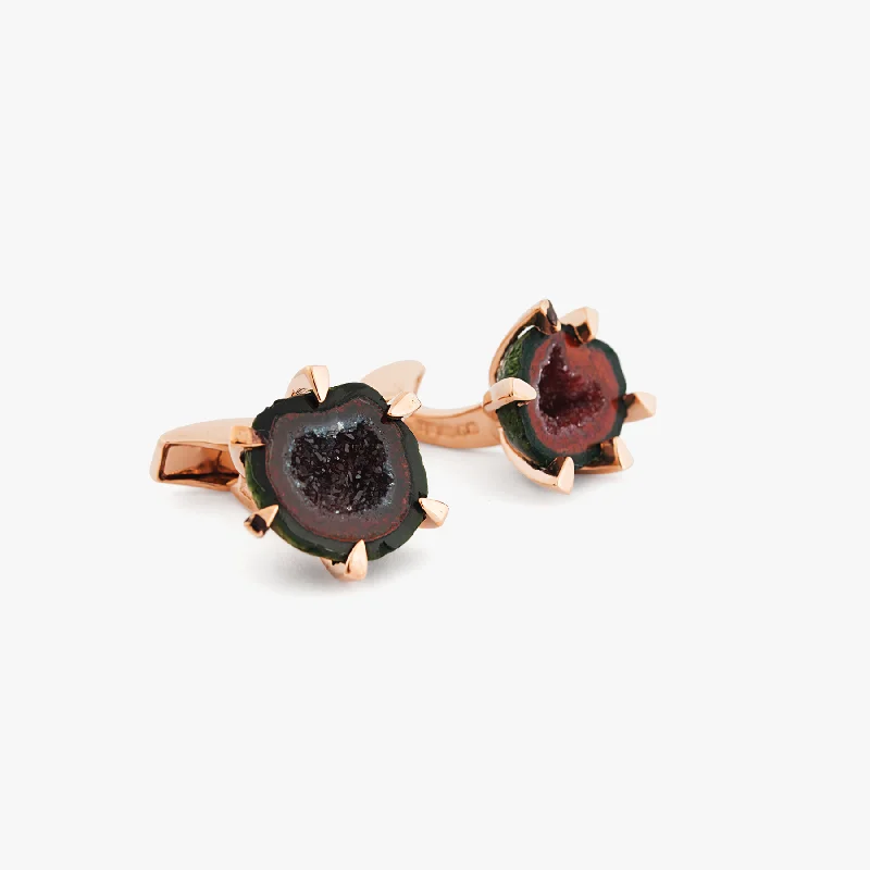 sterling silver bangles -Red Geode cufflinks in rose gold plated sterling silver