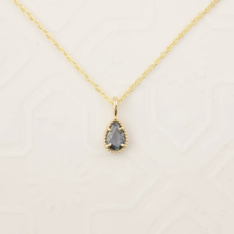 sparkly necklaces for women -Pear Cut Sapphire Solitaire Dahlia Necklace, 14k yellow gold (One of a kind)