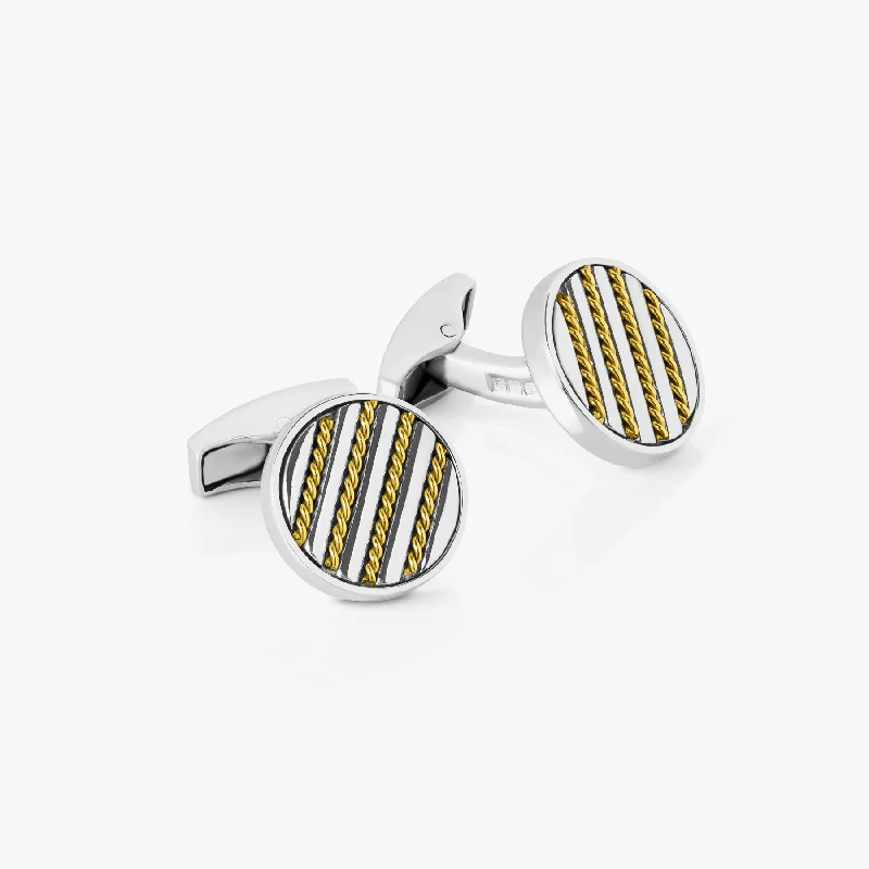 silver cuff bracelets -Royal Cable Round Cufflinks In Sterling Silver And 18K Yellow Gold