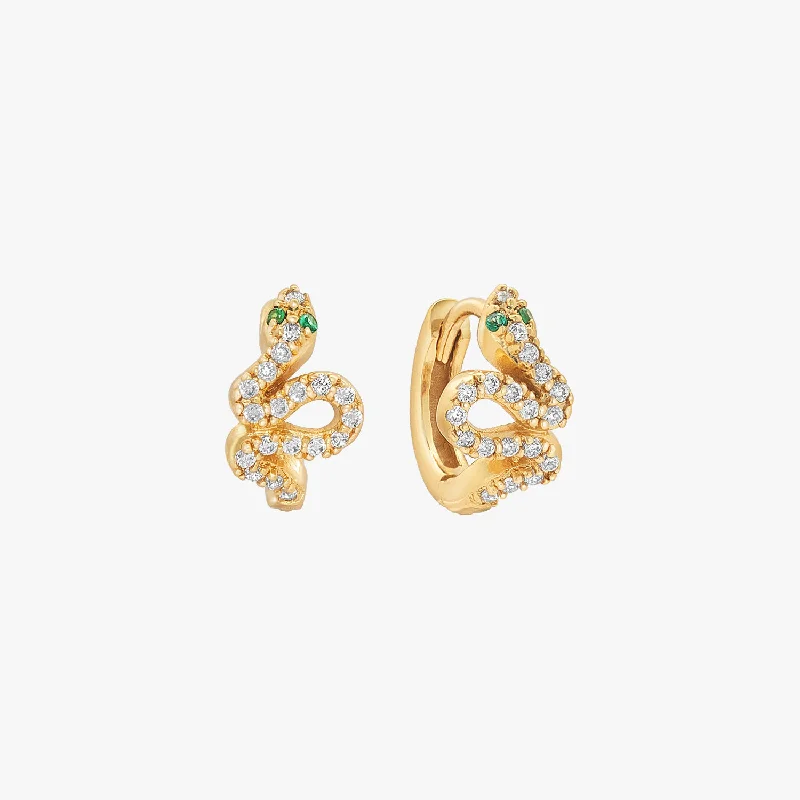 clip-on diamond earrings -Pave Serpent Slither Huggie Earrings