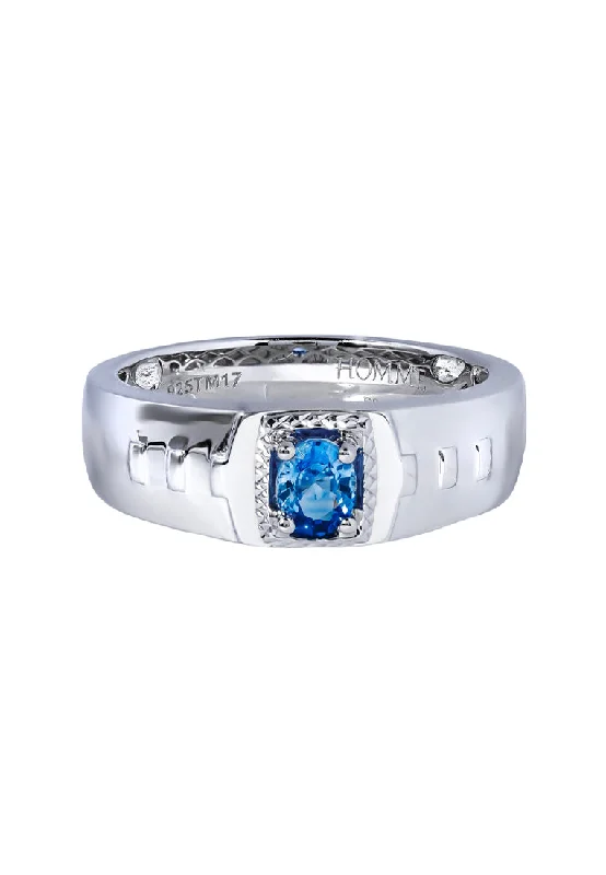 large statement rings -TOMEI Homme Collection Sapphire Men Ring, Silver+Palladium