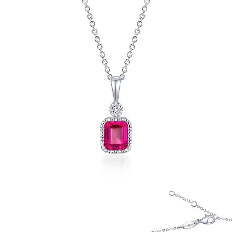 pendant and chain necklaces for women -SS/PT 0.91cttw Simulated Diamond & Lab Grown Ruby Pendant Necklace