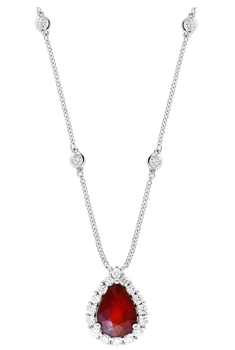 charm necklaces for women -18K White Gold 2.03ct Ruby & 0.41cttw GH-SI1 Diamond Necklace Sz 17