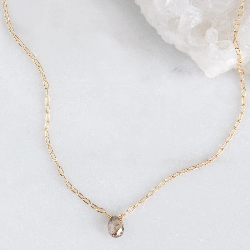 modern minimalist necklaces -The Simple Champagne Diamond Briolette Necklace | Yellow Gold Filled