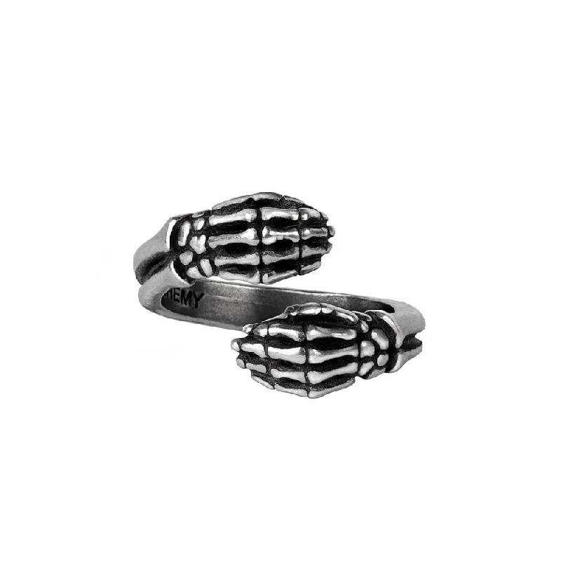 adjustable rings for women -Last Embrace Skeleton Hands Ring by Alchemy Gothic