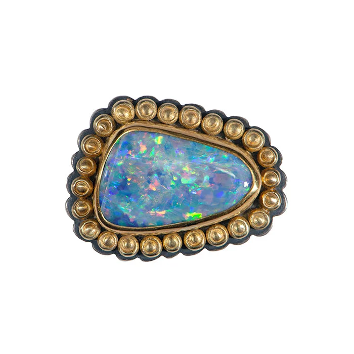 adjustable rings for women -Clamshell Opal Ring - Sterling Silver + 22k + 18k Gold - Size 8