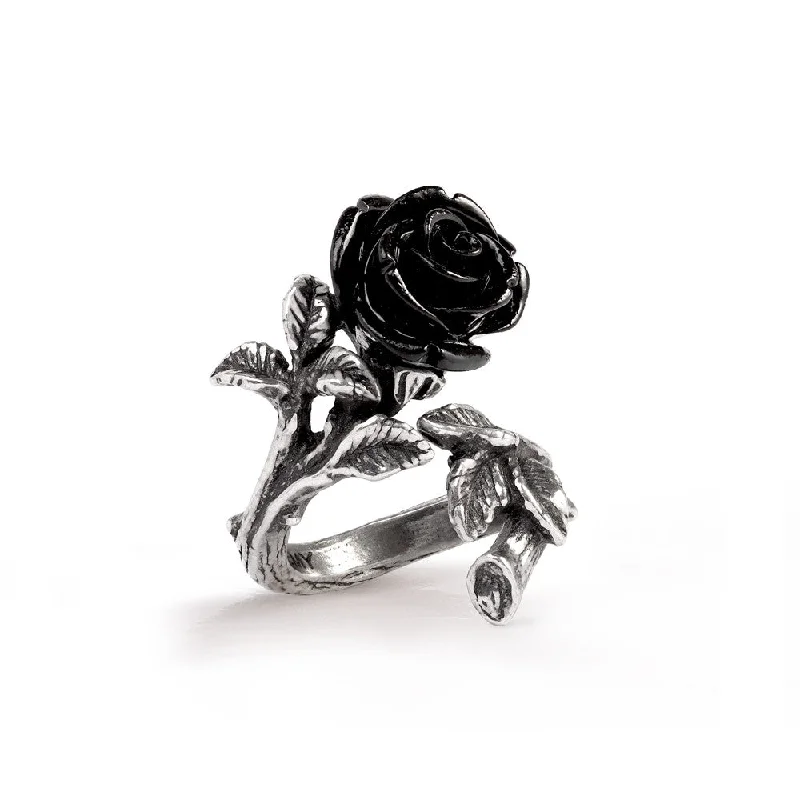 luxury rings for bridal wear -Wild Black Rose Ring by Alchemy Gothic