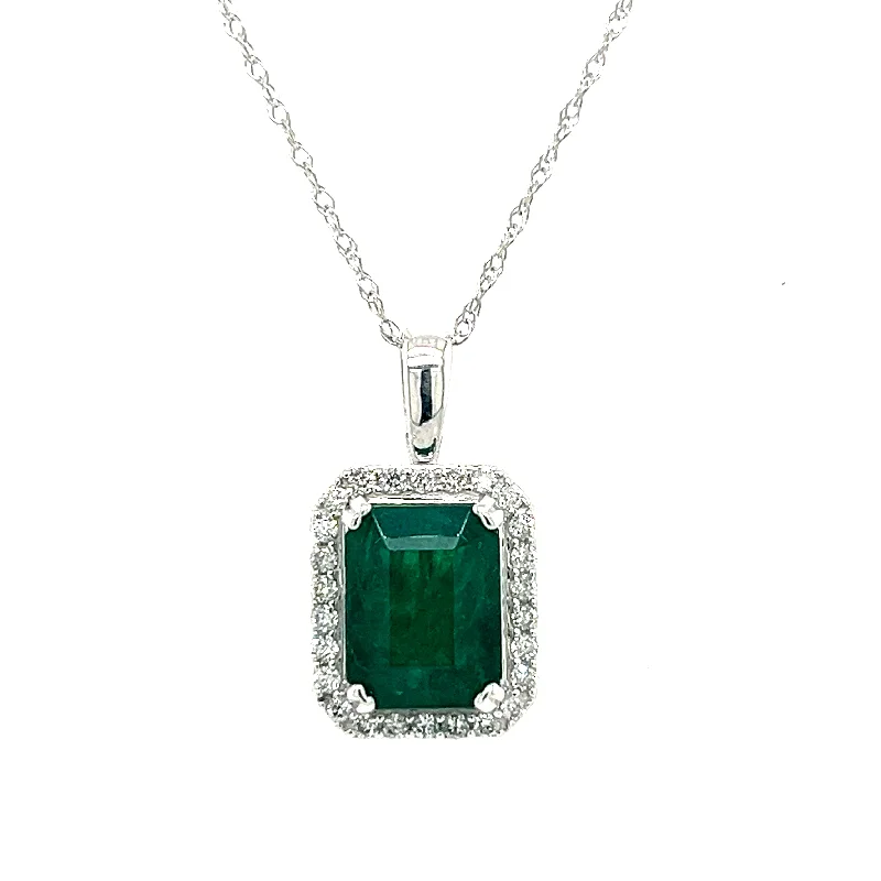 handcrafted necklaces for women -14K White Gold 2.15ct Emerald & 0.20cttw Diamond Pendant Necklace