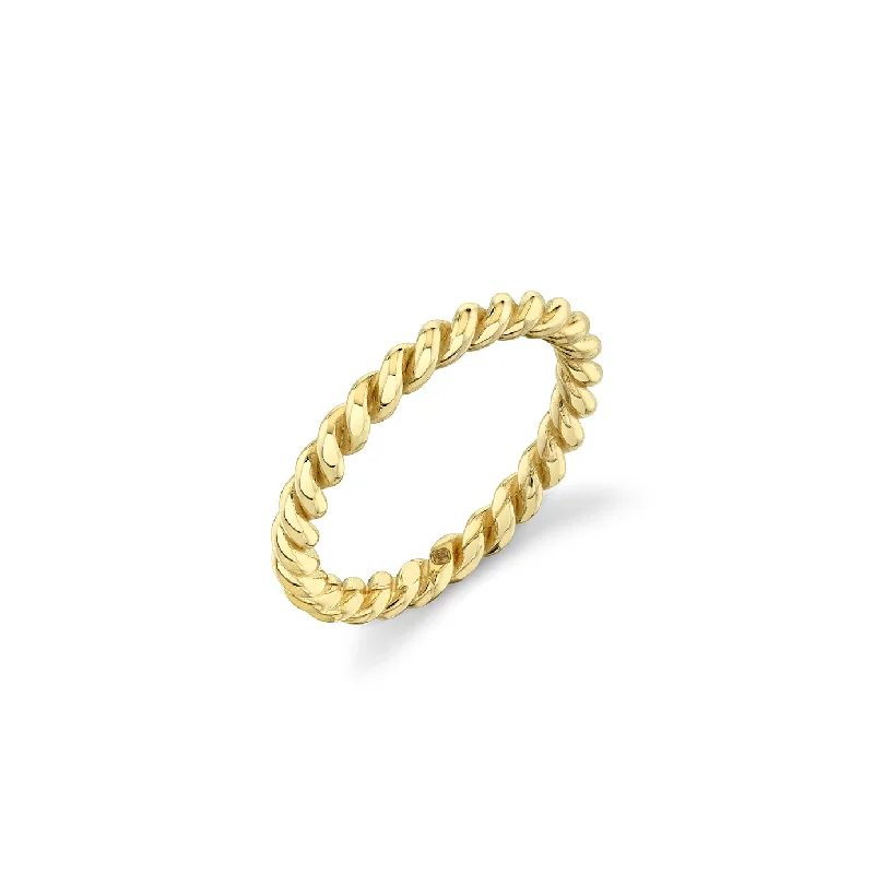 trendy rings for women -Pure Gold Thin Twisted Rope Ring