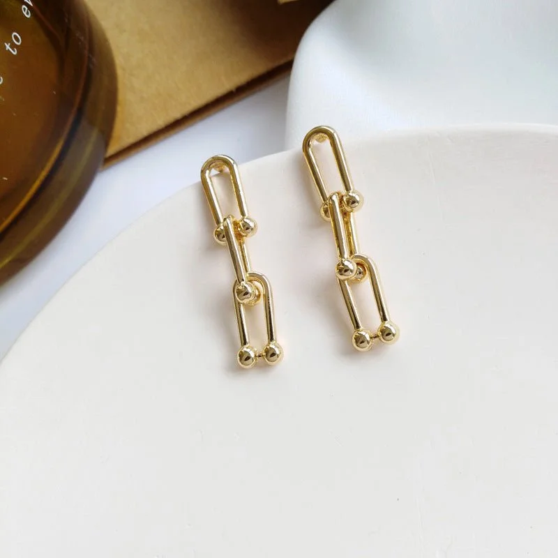 bridal earrings for women -Small U-shaped Gold Chain Earrings