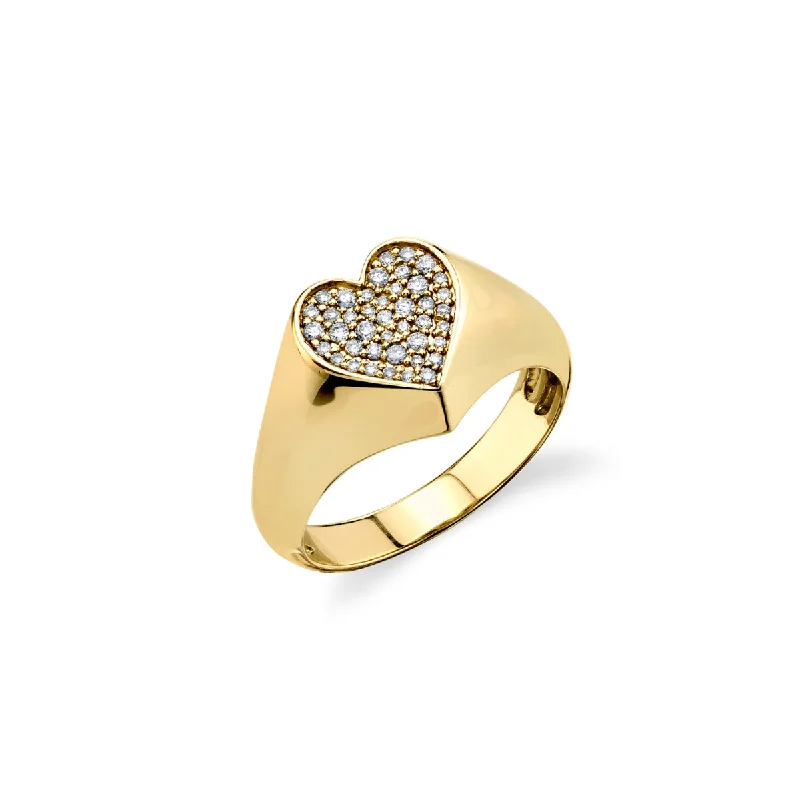 oval gemstone rings -Gold & Diamond Heart Signet Ring