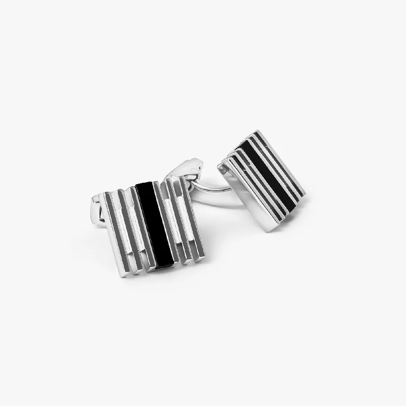 luxury fashion bracelets -THOMPSON Summer Stripes Bar Cufflinks With Onyx And Palladium Plated