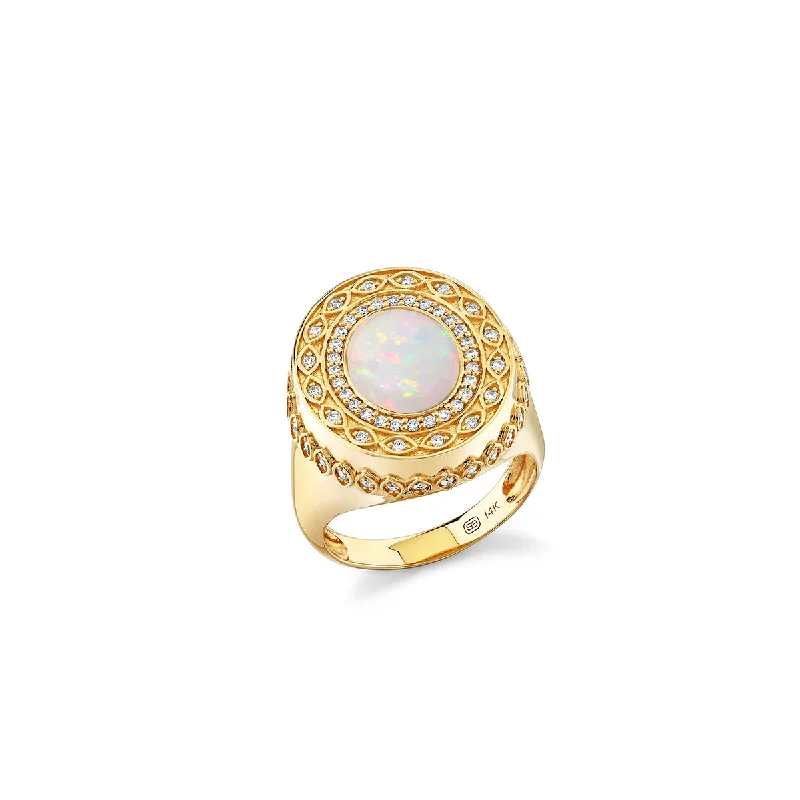 classic engagement rings -Gold & Diamond Marquise Eye Cabochon Signet Ring