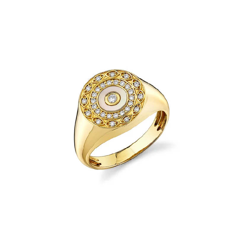 birthday rings for women -Gold & Diamond Eye Stone Inlay Signet Ring