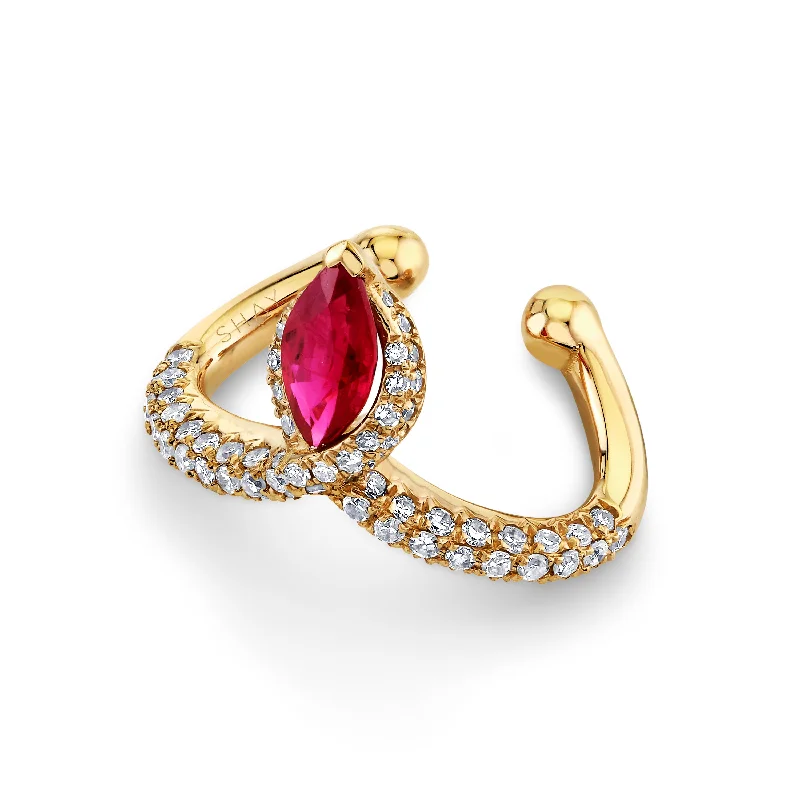 diamond-studded bracelets -RUBY MARQUISE CHEVRON EAR CUFF