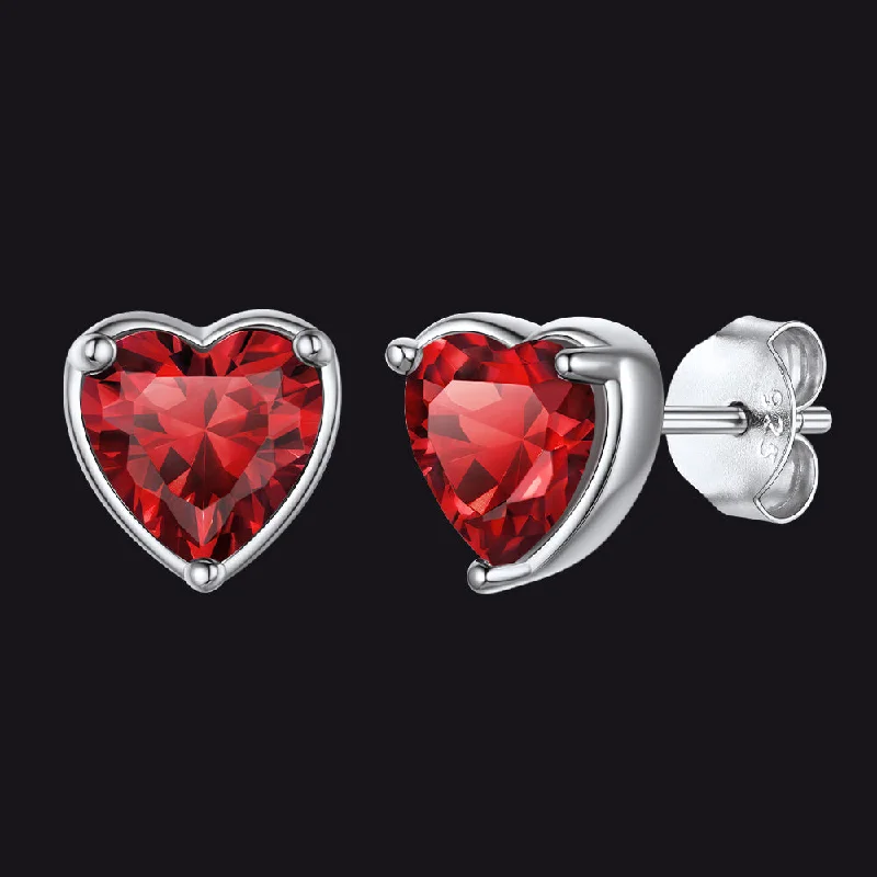 stud earrings for women -S925 Silver Birthstone Heart Shape Stud Earrings Gift for Women Men