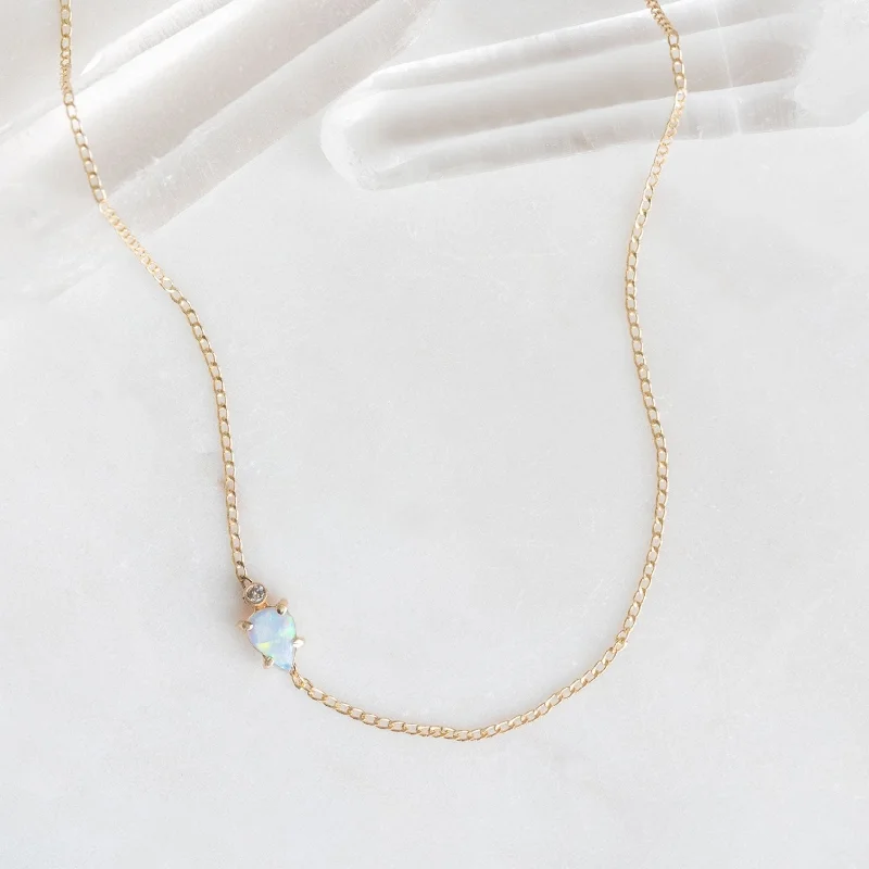 religious necklaces for women -The Asymmetrical Opal + Diamond Necklace | Gold Filled