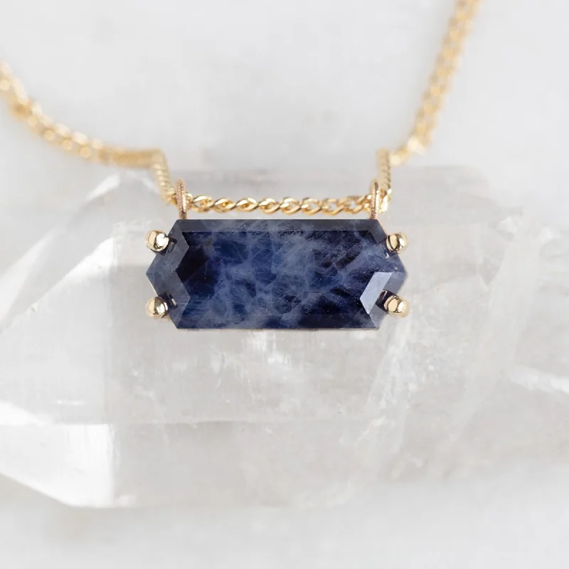 engagement necklaces for women -The Raw Sapphire Hexagon Necklace | 10K Yellow Gold