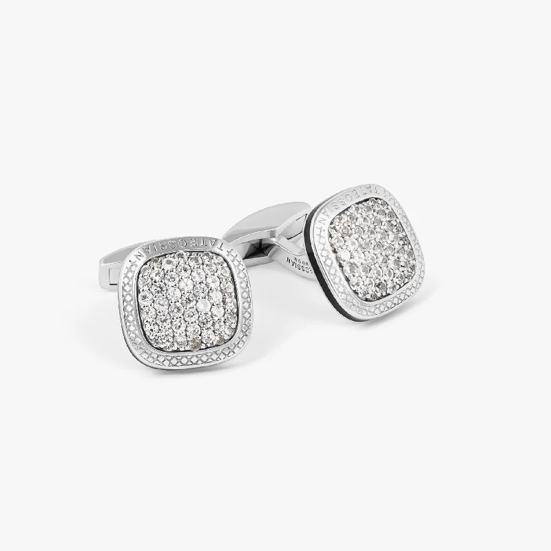 delicate bangles for women -Signature Cufflinks in Rhodium & White Sapphire