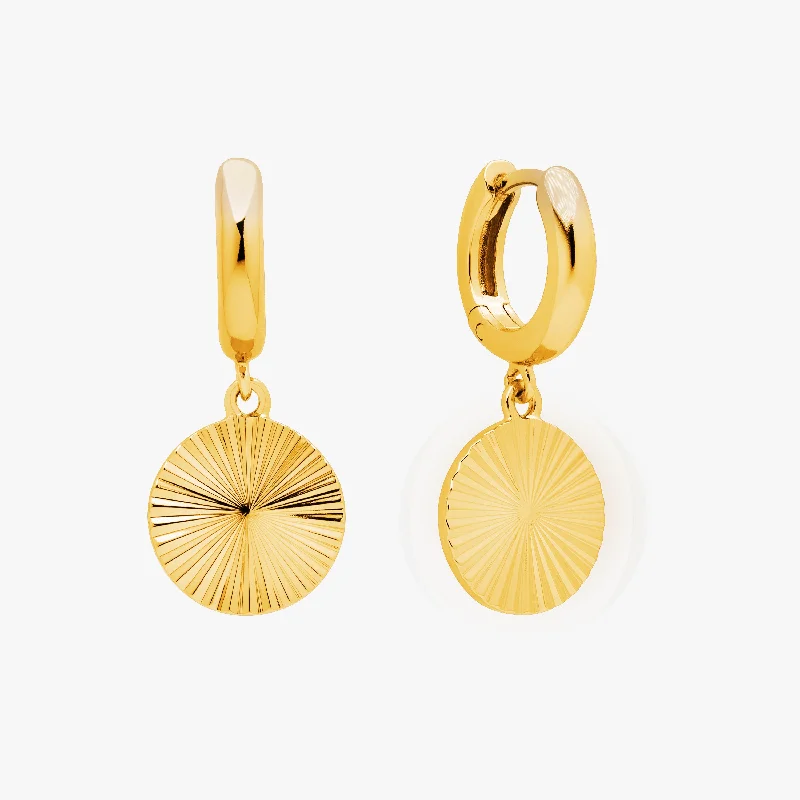 gold dangle earrings for women -Sunbeam Disc Hoop Earrings